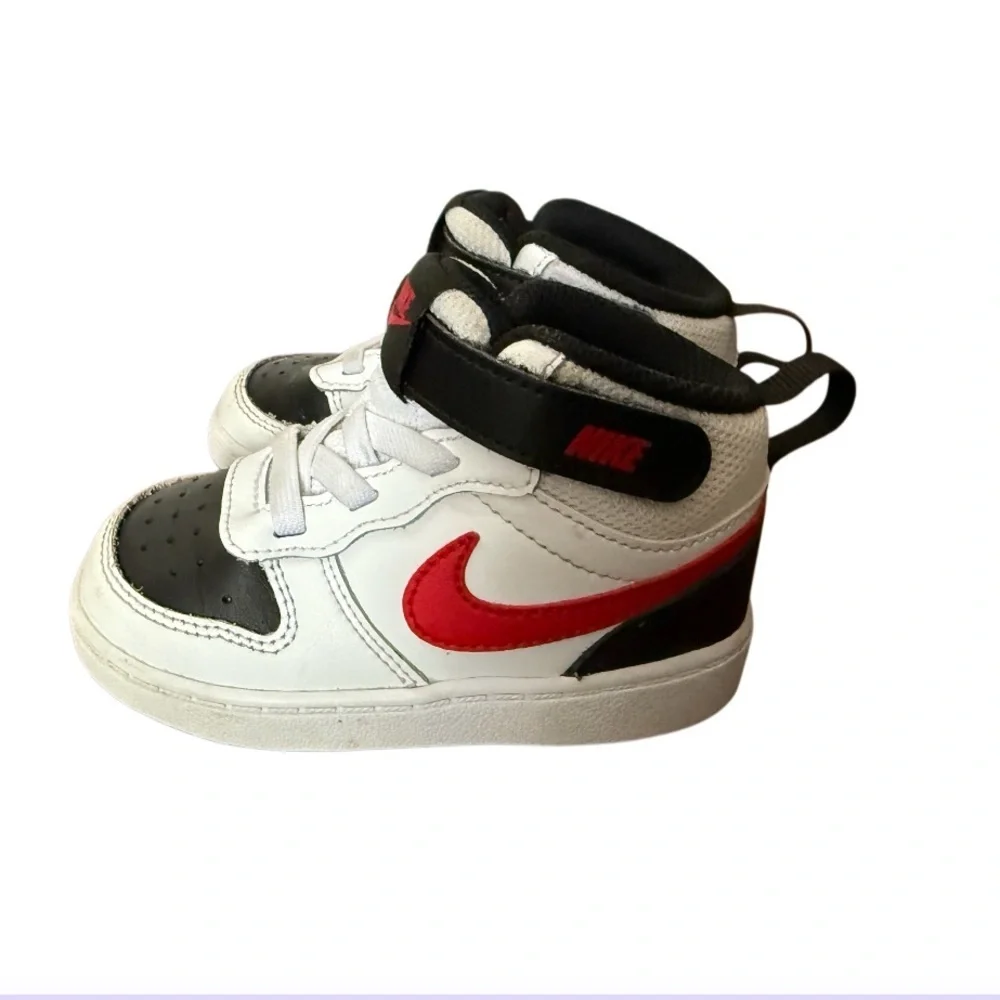 Nike Kids' Court Borough Mid 2 White and Black Sneakers w/ Red Accents-Size 6C
